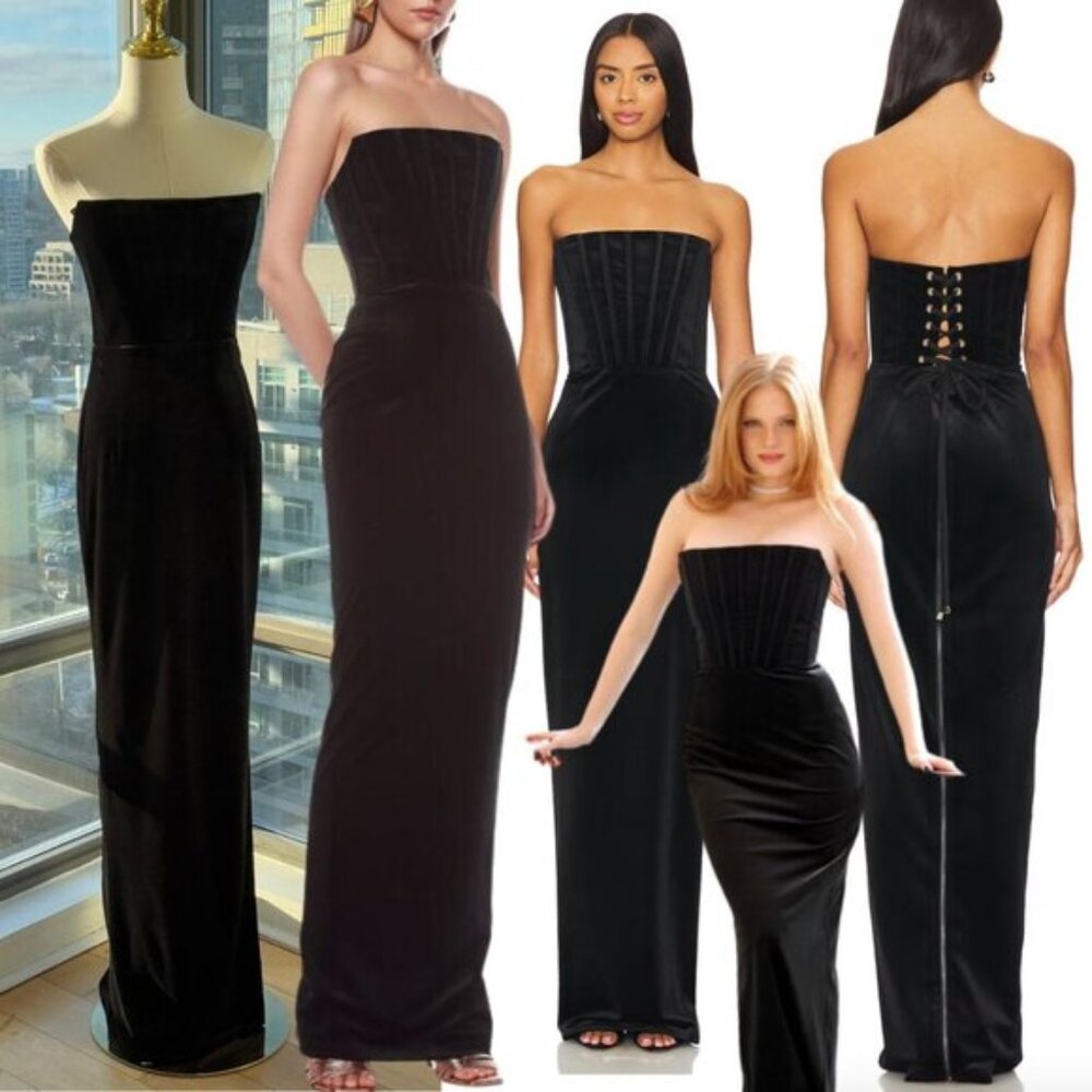 🆕 BRONX & BANCO 🧿 NWOT Florentina Corset Gown, Black Velvet, Sz S US 4